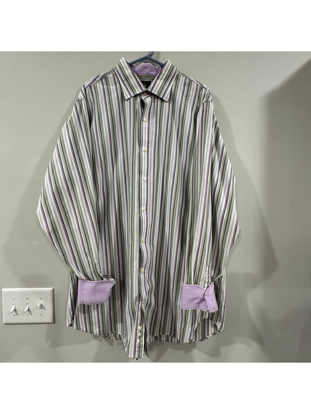 Tailorbyrd Shirt Mens 3XLT Multicolor Striped W/ Purple Trim Button Down